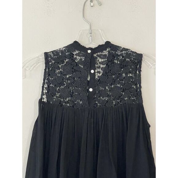 Zara Trafaluc Medium Sleeveless Black Crop Boho Top Crochet Detail Sheer Hippie - Picture 5 of 7